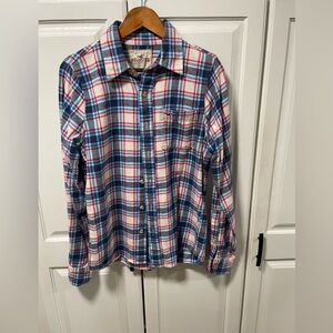 Hollister Men’s 100% Cotton Button Up Flannel Blue/Red/White Medium EUC